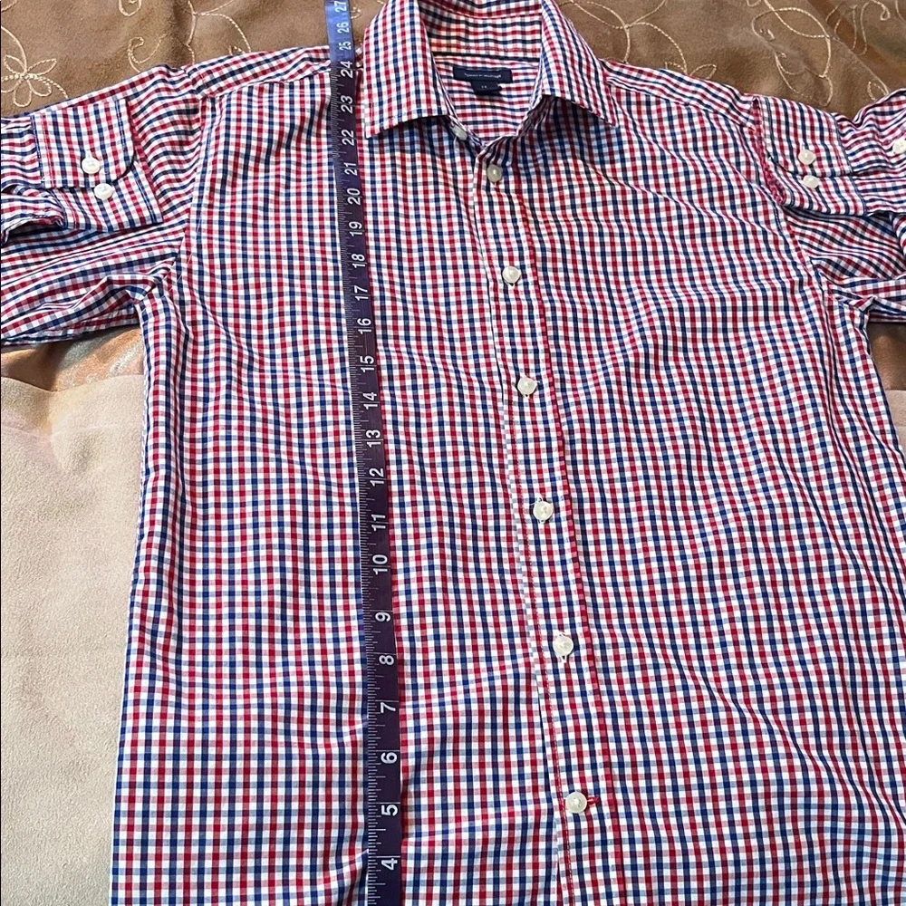 Tommy Hilfiger Boys Red Blue Gingham Dress Shirt - Long Sleeve Size 14